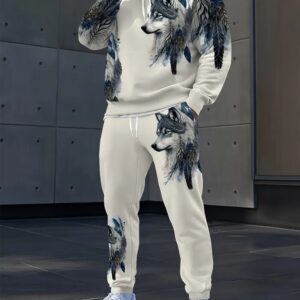Men's "Mystic Wolf" Graphic Print Hoodie & Jogger Set